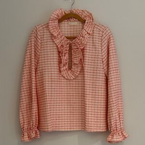 Stine Goya Size M Ruffle Tie Red Cream Cotton Top.